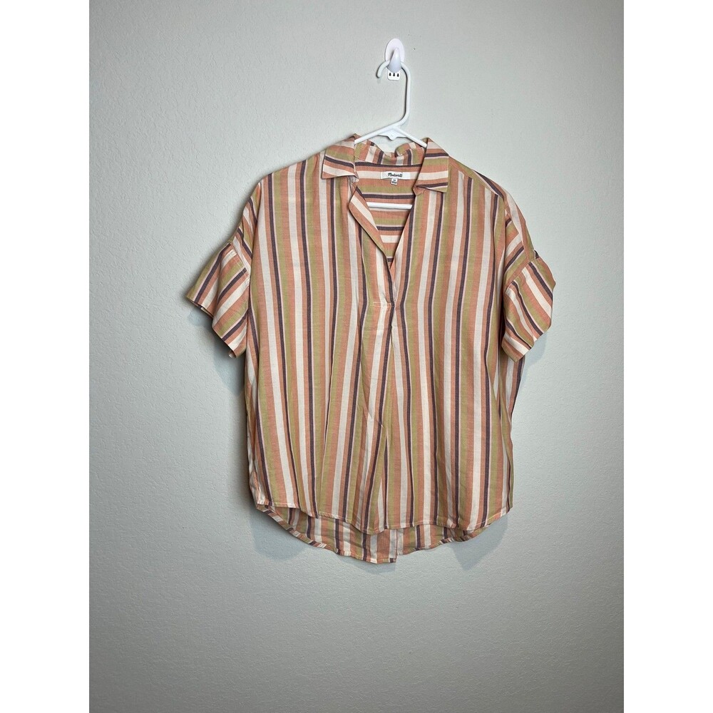 Madewell Blouse Womens XS Multicolor Stripe Button Back Short Sleeve Top